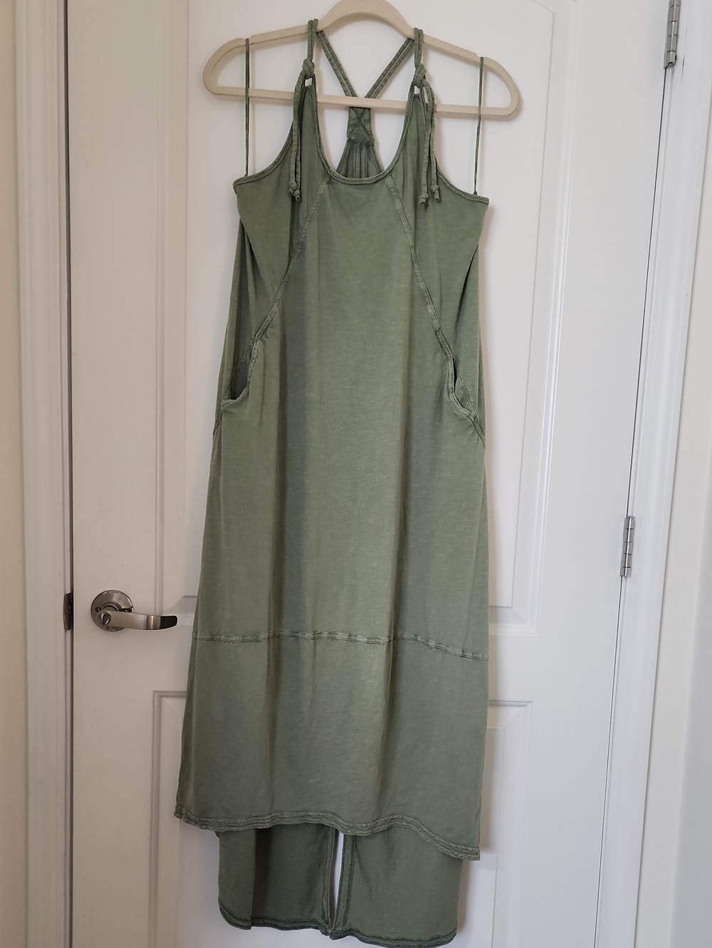 Relaxed Asymmetrical Olive Green Maxi Dress with Pocket Details